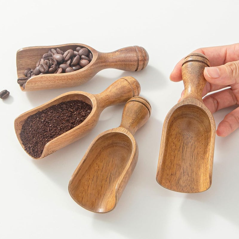CDEHQFB Wooden Scoops for Canisters 4PCS Wooden Scoop for Jars 4.9″Med-size Acacia Measuring Spoon for Ground Coffee Scoops Shovel Kitchen Scooping for Powder Bath Salt Laundry Detergent Shove-Multipurpose - Image 1